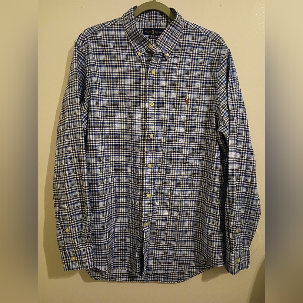 Ralph Lauren Men's Blue Plaid Classic Fit Shirt Sz‎ L